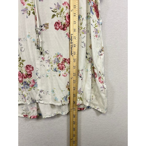 Buffalo David Bitton Floral Blouse Womens Size L Short Sleeve Tie Neck Top - Picture 8 of 8